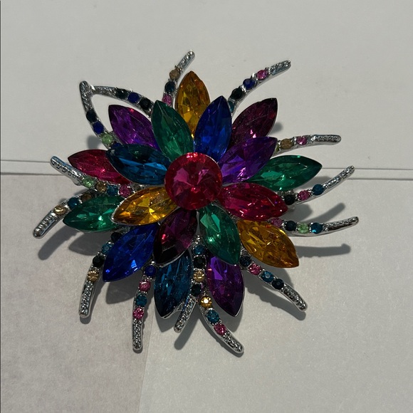 Source Unknown Jewelry - Multicolor Crystal Flower Brooch
